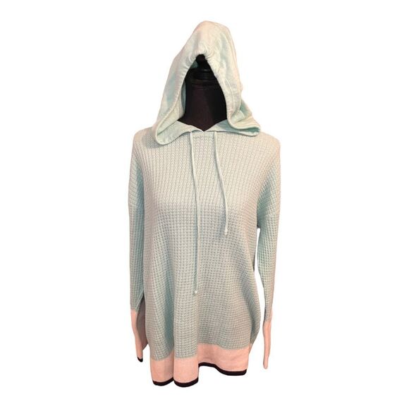 T by Talbots Hooded Waffle Knit Sweater | Mint Green | Cozy Casual Style - Picture 2 of 11
